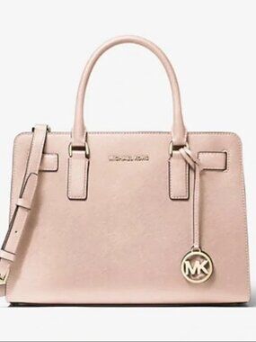 NEW AUTH MICHAEL KORS DILLON LARGE ZIP SAFFIANO LEATHER SATCHEL PINK DUSTY BAG